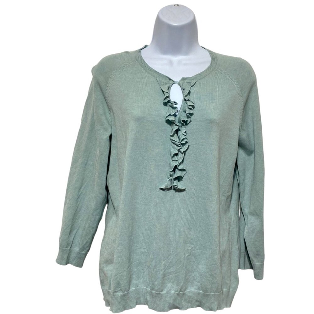 Women's XL Pullover Top Keyhole Button Closure Ruffle Design By-Liz Claiborne